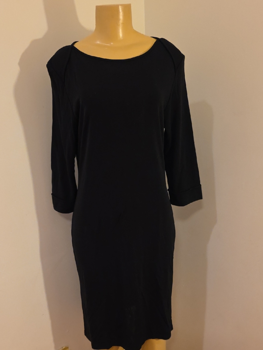 Apostrophe Black Scoop Neck Midi Dress with 3/4 Sleeves